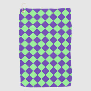 Purple Green Checker Diamond Pattern Golf Towel