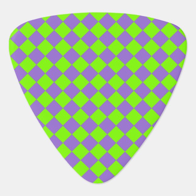 Purple Green Checker Diamond Pattern Guitar Pick (Front)