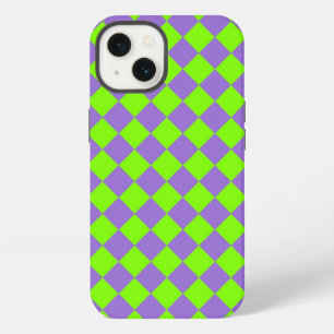 Purple Green Checker Diamond Pattern iPhone 13 Case