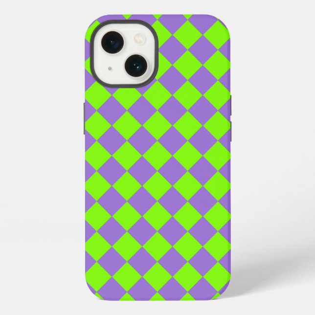 Purple Green Checker Diamond Pattern Iphone Case (Back)