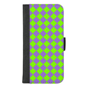Purple Green Checker Diamond Pattern iPhone 8/7 Plus Wallet Case