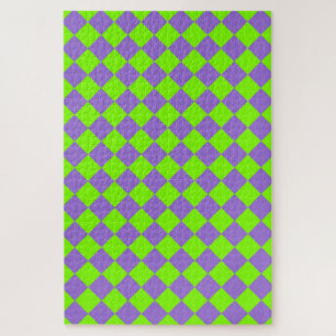 Purple Green Checker Diamond Pattern Jigsaw Puzzle