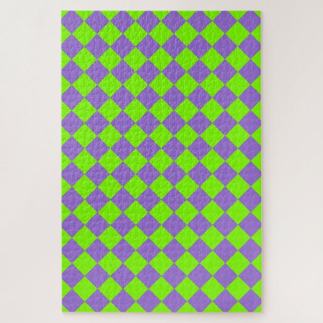 Purple Green Checker Diamond Pattern Jigsaw Puzzle (Vertical)