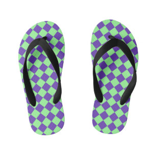 Purple Green Checker Diamond Pattern  Kid's Flip Flops