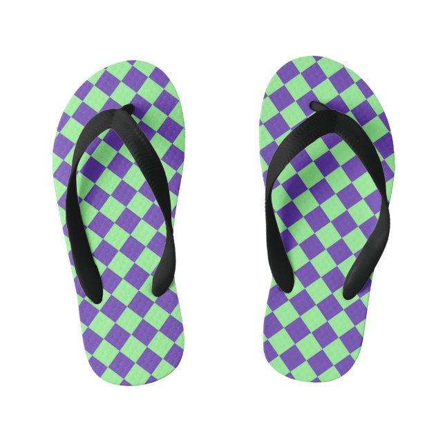 Purple Green Checker Diamond Pattern  Kid's Flip Flops (Footbed)