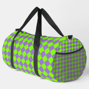 Purple Green Checker Diamond Pattern Large Duffle Bag