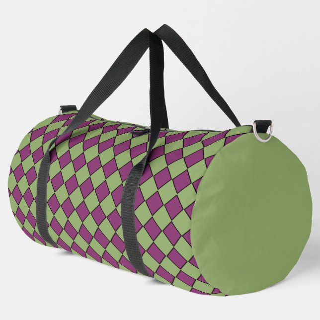 Purple Green Checker Diamond Pattern Large Duffle Bag (Left Corner)