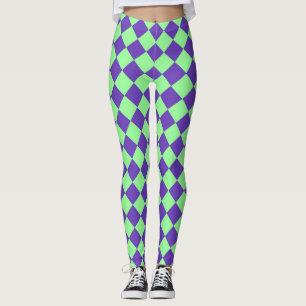 Purple Green Checker Diamond Pattern Leggings