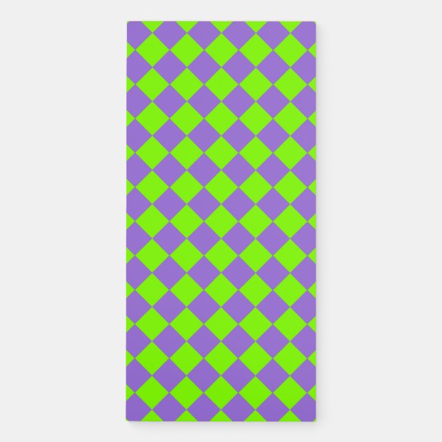 Purple Green Checker Diamond Pattern Magnetic Notepad (Front)
