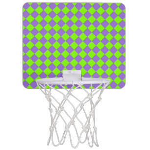 Purple Green Checker Diamond Pattern Mini Basketball Hoop