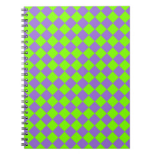 Purple Green Checker Diamond Pattern Notebook