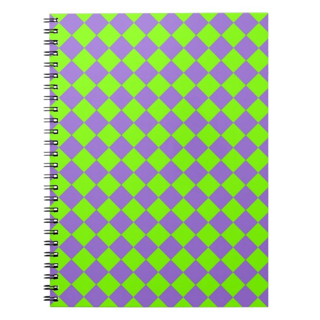 Purple Green Checker Diamond Pattern Notebook (Front)