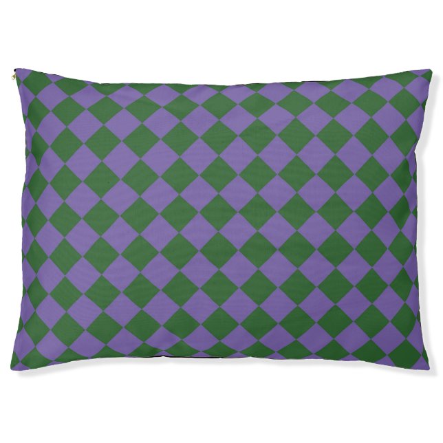 Purple Green Checker Diamond Pattern Pet Bed (Front)