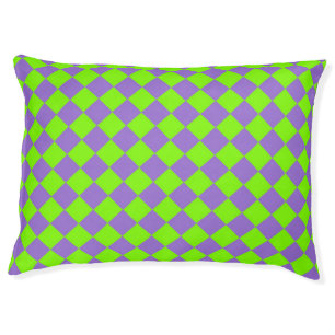 Purple Green Checker Diamond Pattern Pet Bed