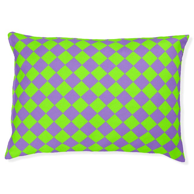 Purple Green Checker Diamond Pattern Pet Bed (Front)