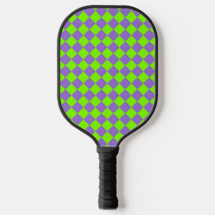 Purple Green Checker Diamond Pattern Pickleball Paddle