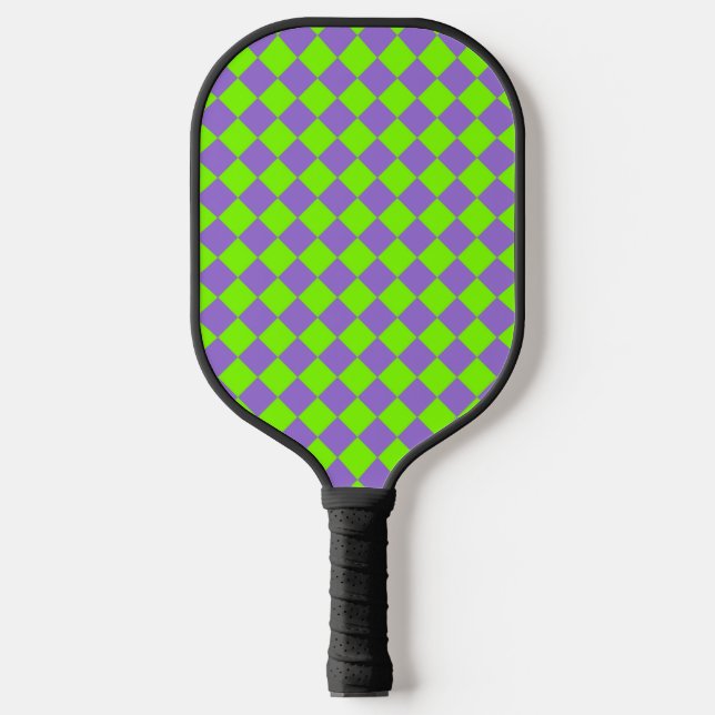 Purple Green Checker Diamond Pattern Pickleball Paddle (Front)