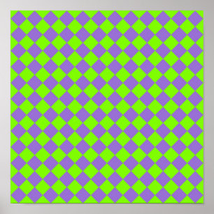 Purple Green Checker Diamond Pattern Poster