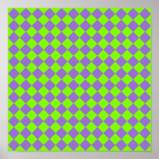 Purple Green Checker Diamond Pattern Poster (Front)