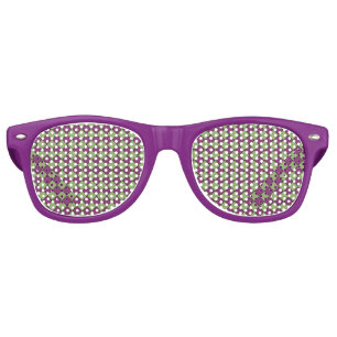 Purple Green Checker Diamond Pattern Retro Sunglasses