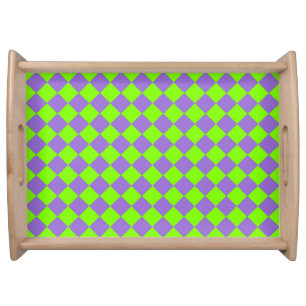 Purple Green Checker Diamond Pattern Serving Tray