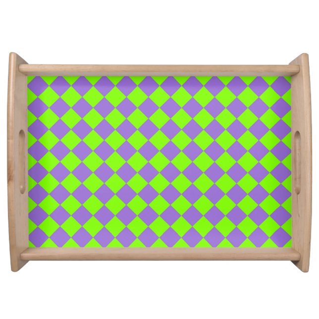 Purple Green Checker Diamond Pattern Serving Tray (Front)