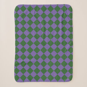 Purple Green Checker Diamond Pattern Sherpa Blanket