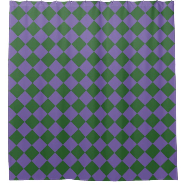 Purple Green Checker Diamond Pattern  Shower Curtain (Front)
