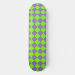 Purple Green Checker Diamond Pattern Skateboard