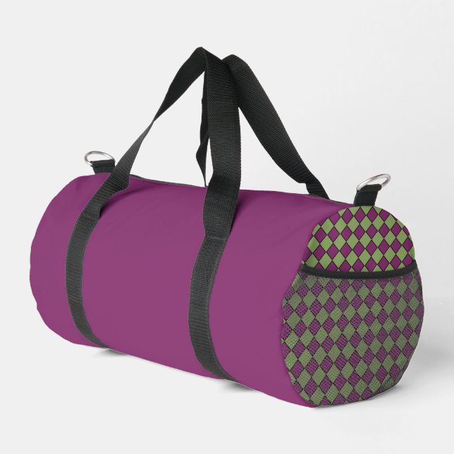 Purple Green Checker Diamond Pattern Small Duffle Bag (Right Corner)