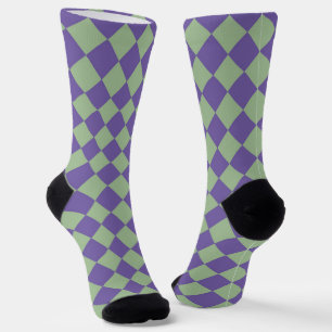 Purple Green Checker Diamond Pattern Socks