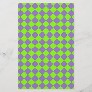 Purple Green Checker Diamond Pattern Stationery