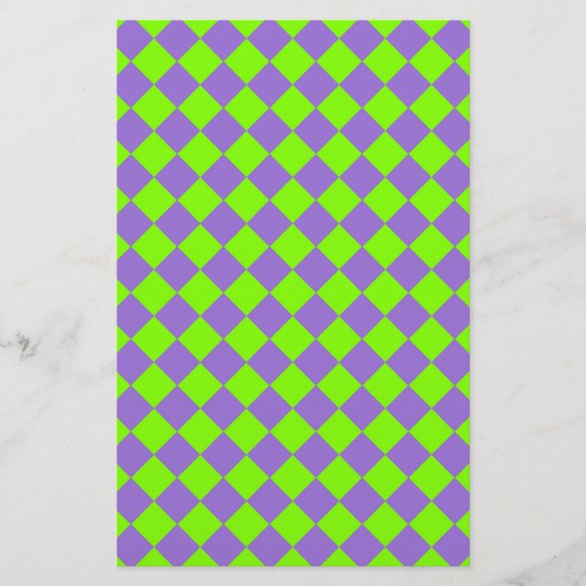 Purple Green Checker Diamond Pattern Stationery (Front)