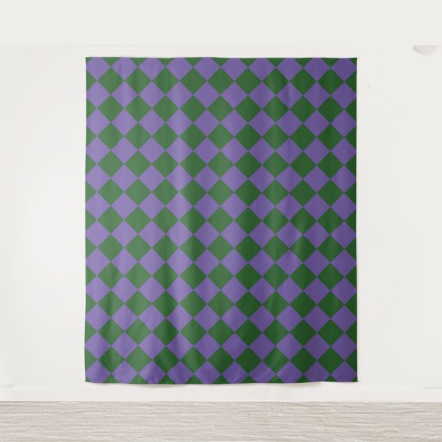 Purple Green Checker Diamond Pattern  Tapestry (Front)