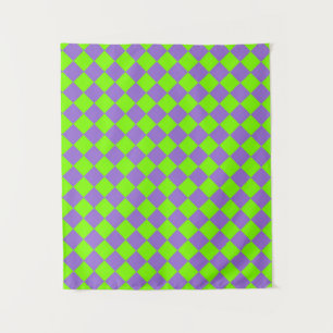 Purple Green Checker Diamond Pattern Tapestry