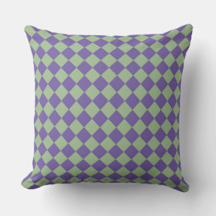 Purple Green Checker Diamond Pattern Throw Pillow