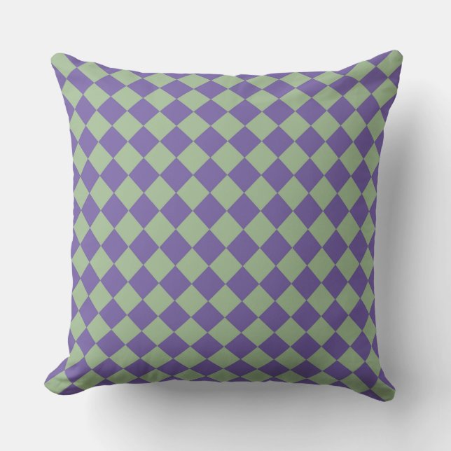 Purple Green Checker Diamond Pattern Throw Pillow (Front)