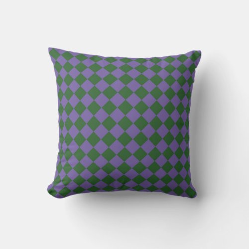 Purple Green Checker Diamond Pattern  Throw Pillow
