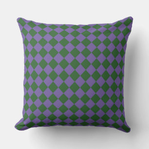 Purple Green Checker Diamond Pattern Throw Pillow