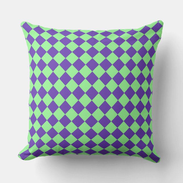 Purple Green Checker Diamond Pattern  Throw Pillow (Front)