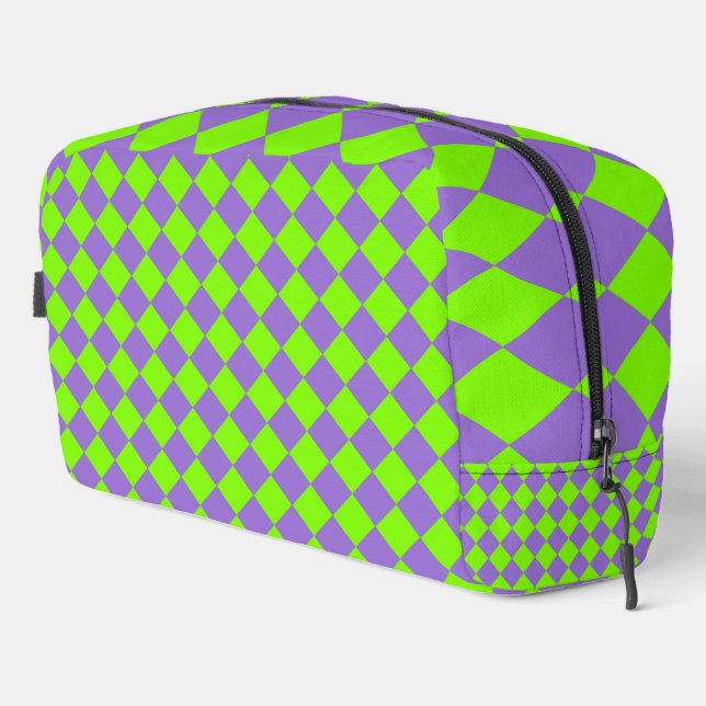 Purple Green Checker Diamond Pattern Toiletry Bag (Right Corner)