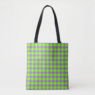 Purple Green Checker Diamond Pattern Tote Bag