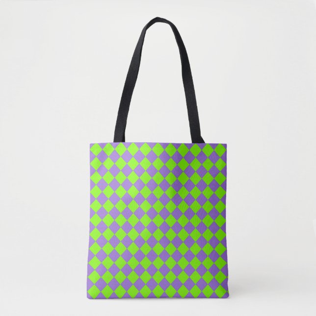 Purple Green Checker Diamond Pattern Tote Bag (Front)