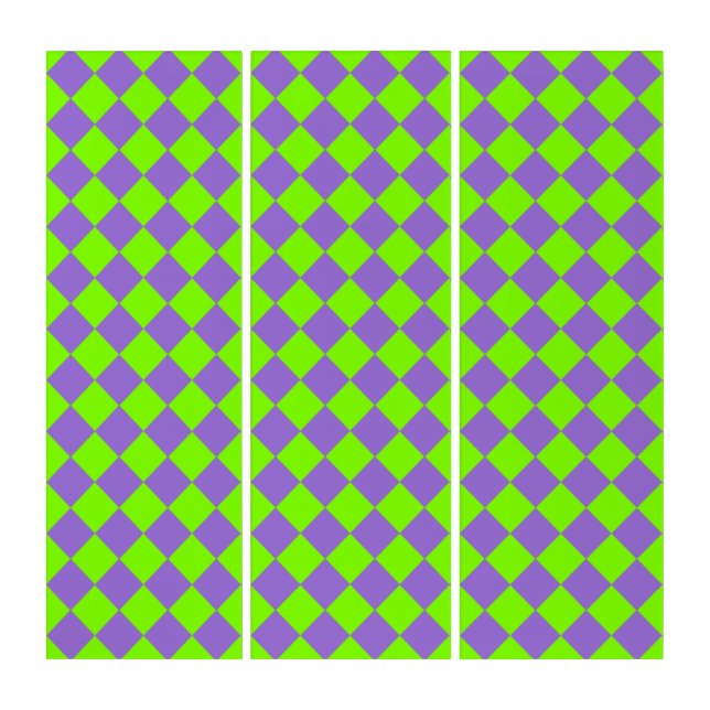 Purple Green Checker Diamond Pattern Triptych (Front)