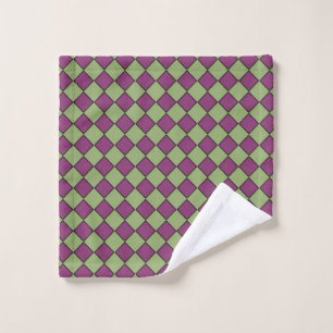 Purple Green Checker Diamond Pattern Wash Cloth