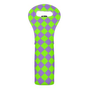 Purple Green Checker Diamond Pattern Wine Bag