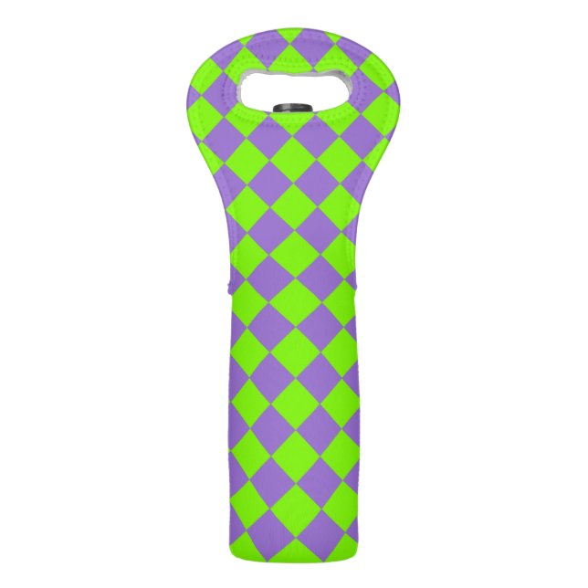 Purple Green Checker Diamond Pattern Wine Bag (Front)