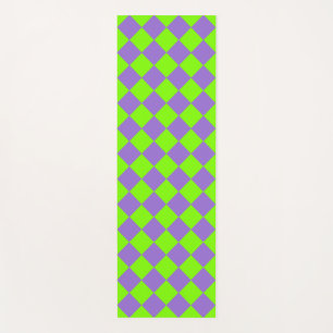 Purple Green Checker Diamond Pattern Yoga Mat
