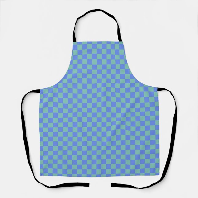 Purple Green Checkerboard Gingham Pattern Apron (Front)