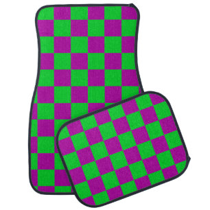 Purple Green Checkered Check Pattern Car Floor Mat